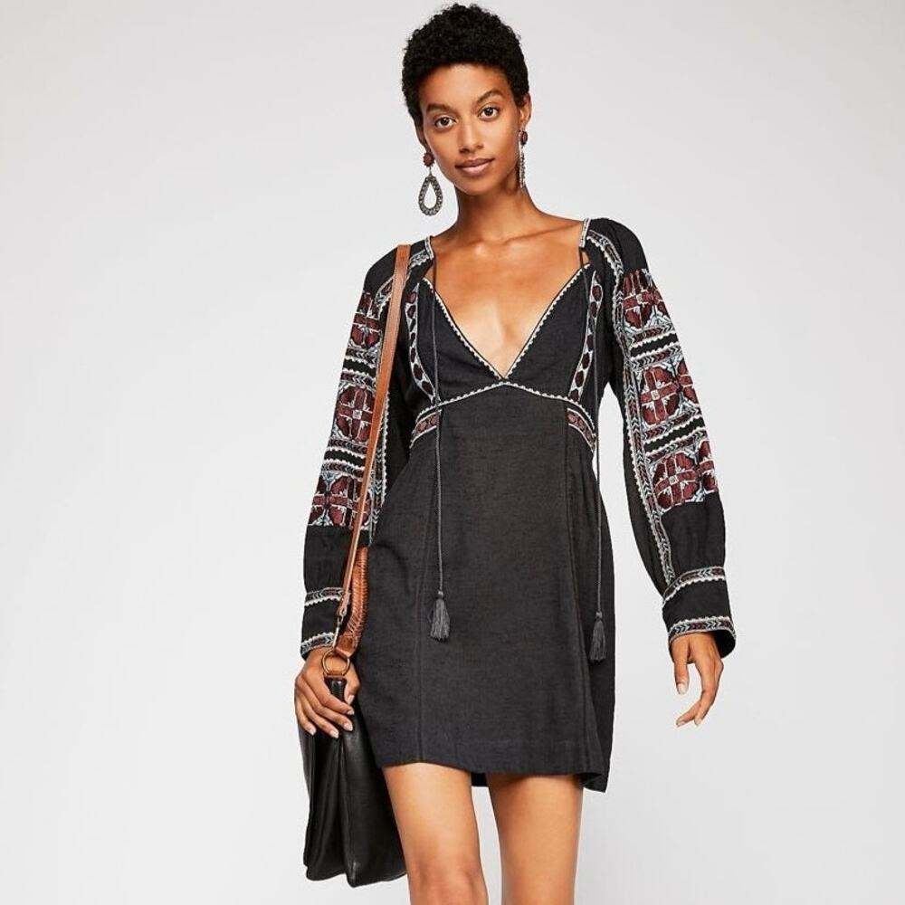 Free People Black Embroidered Dress